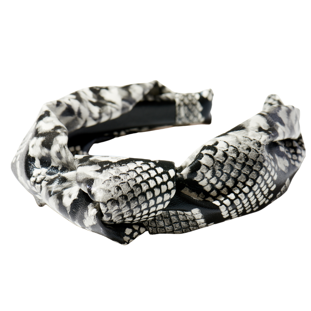 New York Collection Vegan Leather Knotted Snakeskin Headband